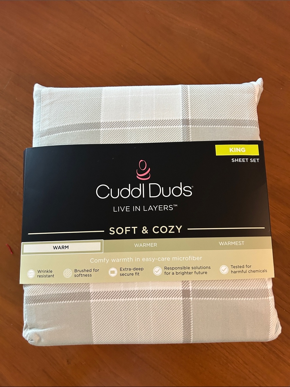 Cuddl Duds King Sheet Set - Light Gray Plaid
